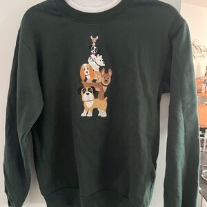 Granny Dark Green Sweatshirt with embroidered Dog Design granny cottagecore S
